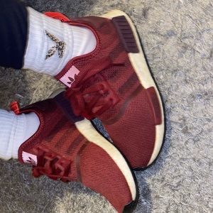 Adidas nmd woman’s maroon with neon finishes size 8